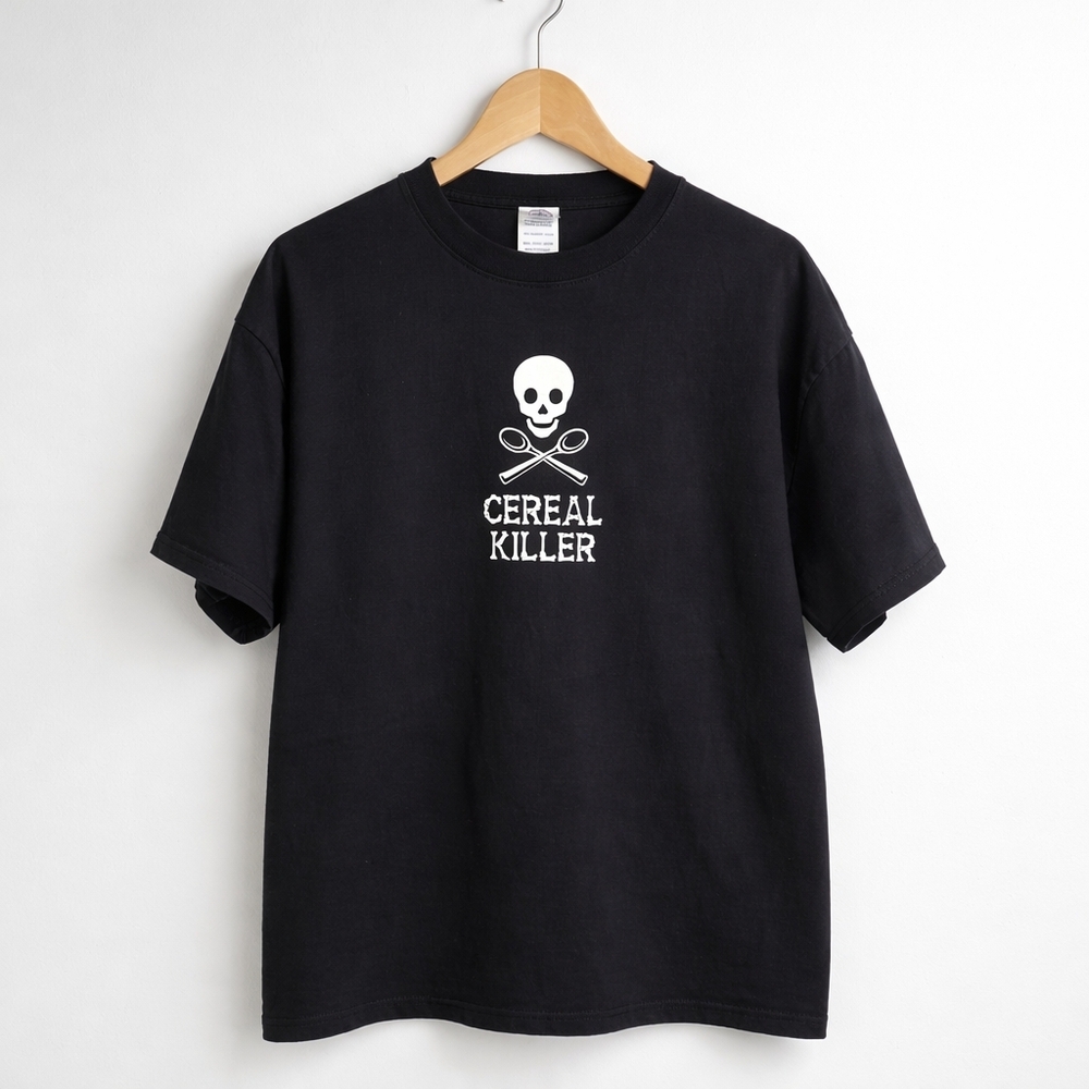 Vintage Cereal Killer Skull Graphic Tee XL Delta Tag Black Funny Shirt